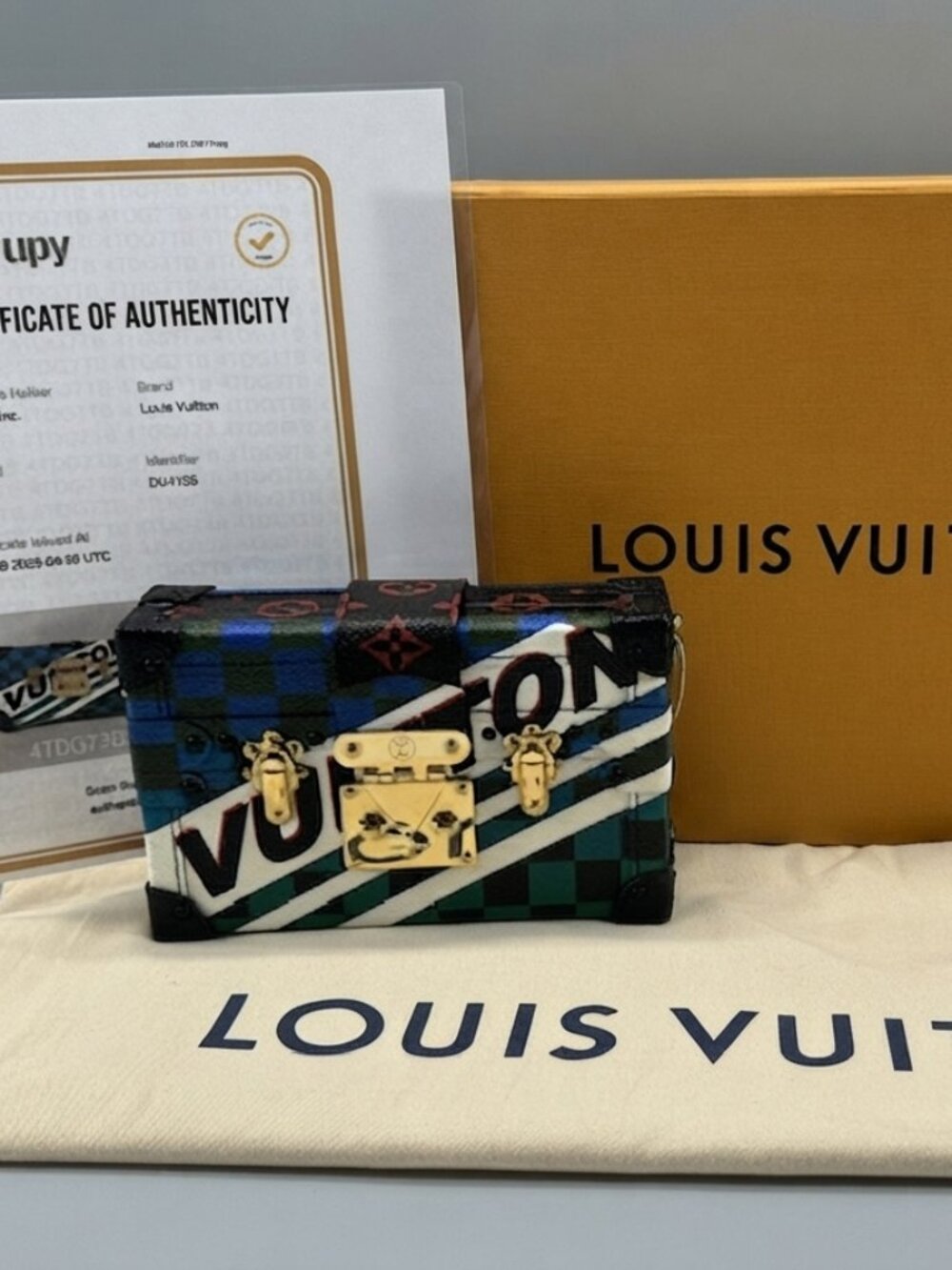 Louis Vuitton Petite Malle Handbag Limited Edition Race Print, EUC, Entrupy COA